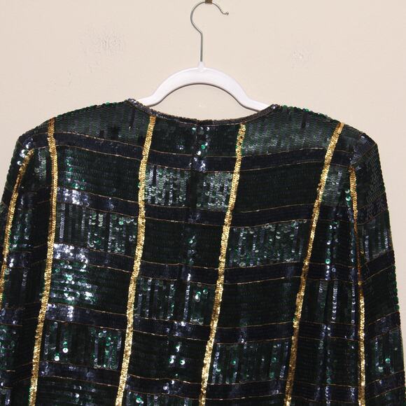 Vintage Talbots Plaid Sequin Beaded Cocktail Top Size Large - Picture 6 of 9